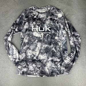 Huk Mossy Oak Fishing Long Sleeve High‎ Stretch Fishing Shirt White Grey Mens S